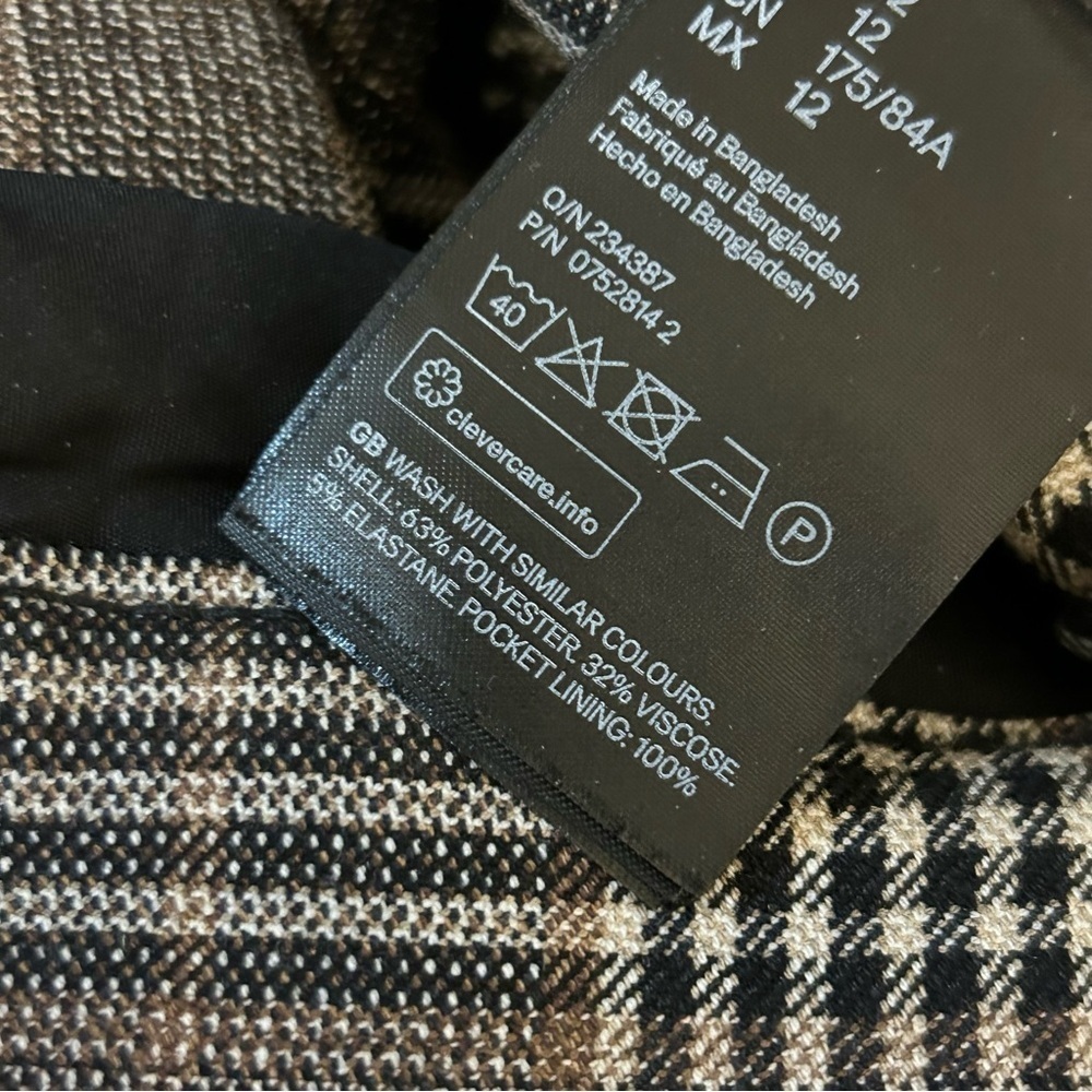 H&M Brown Plaid Trousers Size 12 Dark Academia Career Workwear Slim Straight❤️ - Picture 8 of 11